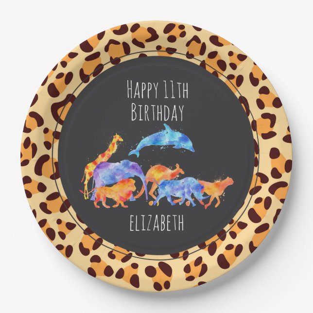 Assiettes En Carton Animaux sauvages sur l'Empreinte de léopard exotiq (Devant)