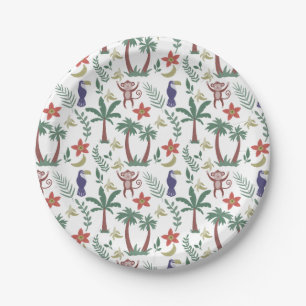 Assiettes En Carton Animaux tropicaux sans soudure motif macaw et sing