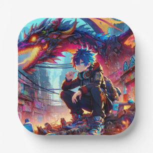 Assiettes En Carton Anime Boy et Dragon dans un monde dystopique