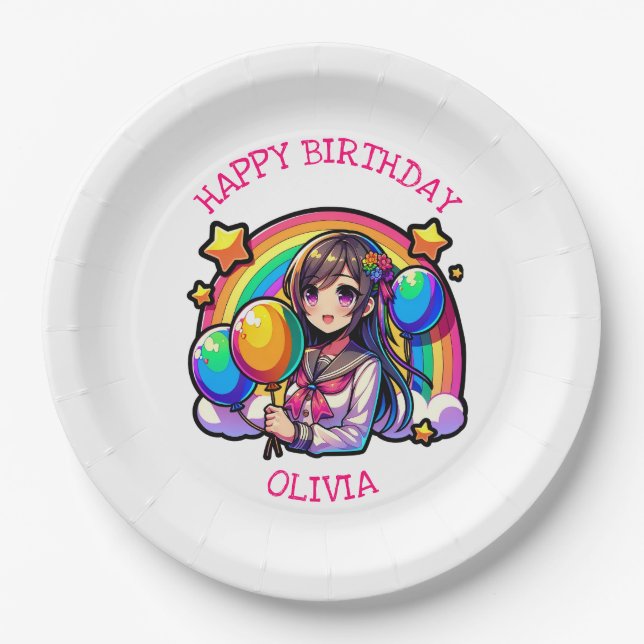 Assiettes En Carton Anime Girl Colorful Pop Art Anniversaire Personnal (Devant)