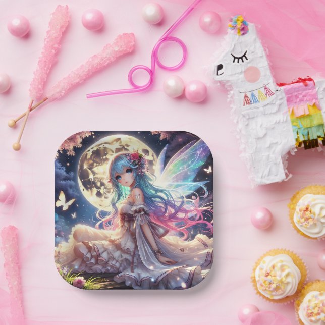 Assiettes En Carton Anime Girl Moon Fairy Princesse dans le jardin (Fête)