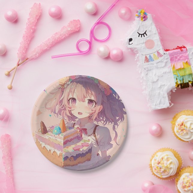 Assiettes En Carton Anime Girl Pièce de gâteau Whimsical Anniversaire (Fête)