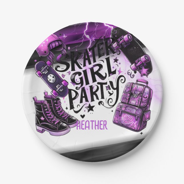 Assiettes En Carton Anime Skater Girl Anniversaire Fête Skateboard (Devant)