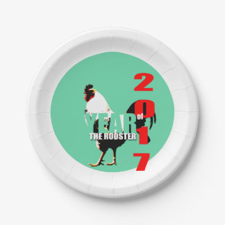 Assiettes En Carton Année 2017 de coq dans la plaque à papier de