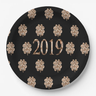 Assiettes En Carton Année 2019 Elégant Black and Gold Four Leaf Clover