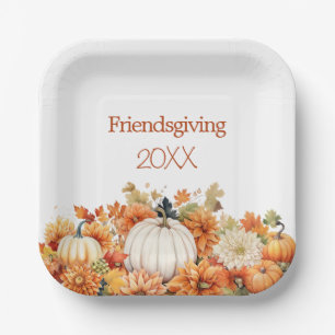 Assiettes En Carton Année de Friendsgiving Floral de Pumpkin d'Automne