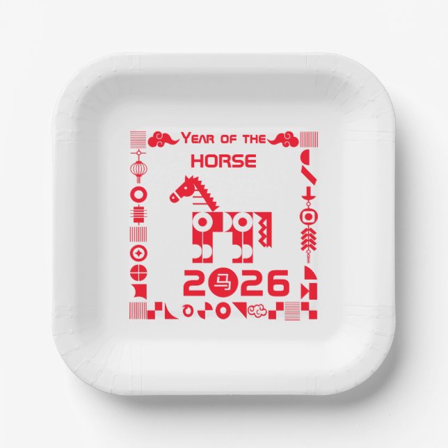 Assiettes En Carton Année du cheval 2026 (Recto)