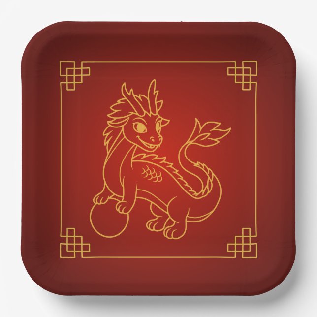 Assiettes En Carton Année du dragon 2024 Zodiac chinois (Recto)