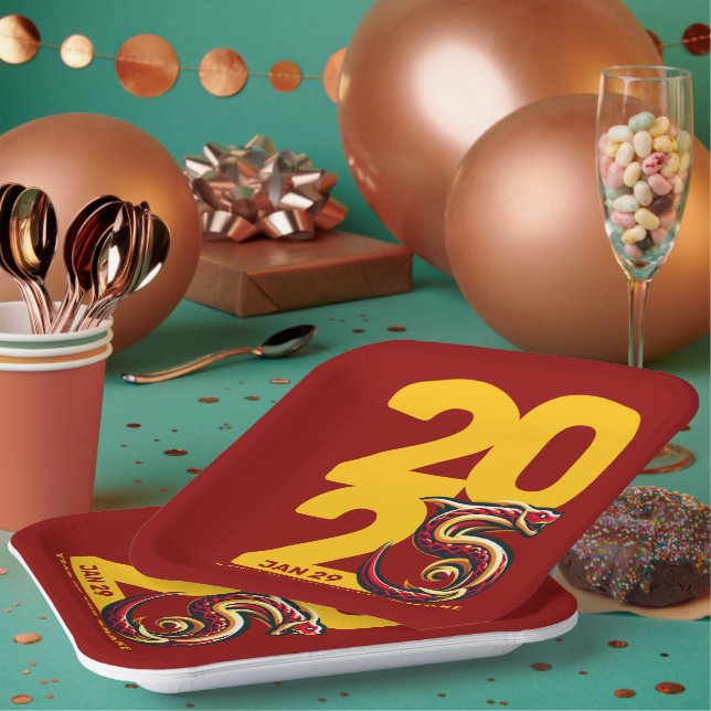 Assiettes En Carton Année rouge or du serpent 2025 (Multi)