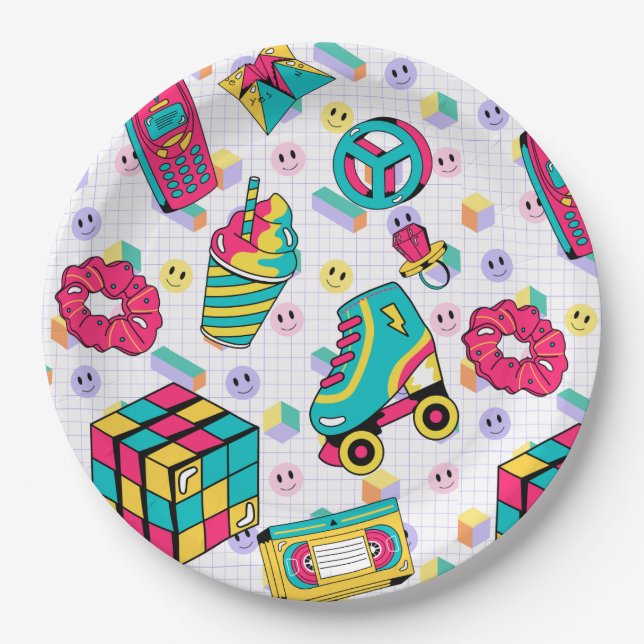 Assiettes En Carton Années 90 funky Neon luisantes Retro (Devant)