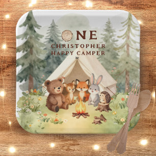 Assiettes En Carton Anniversaire 1 an Watercolor Happy Camper