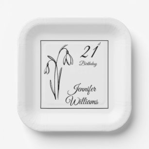 Assiettes En Carton Anniversaire 21 ans Snowdrop Floral Noir Et Blanc