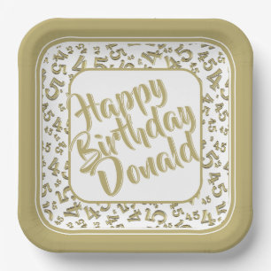 Assiettes En Carton Anniversaire 45 ans motif aléatoire or/blanc
