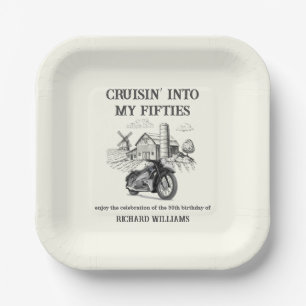 Assiettes En Carton Anniversaire 50 ans Homme Vintage Barn Moto Cruisi