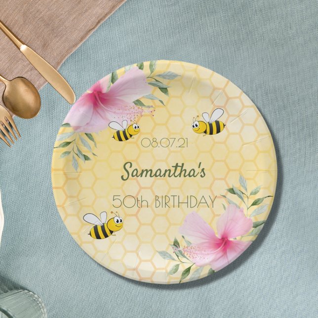 Assiettes En Carton Anniversaire 50 fête heureux bourdon abeilles nid  (Créateur téléchargé)