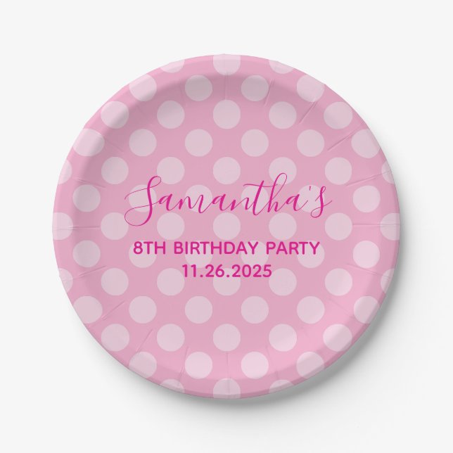 Assiettes En Carton Anniversaire 8 ans pois rose clair (Devant)