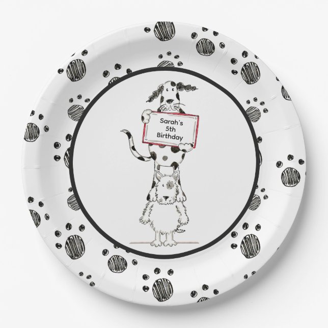 Assiettes En Carton Anniversaire Acrobates de Chien Mignons Personnali (Devant)
