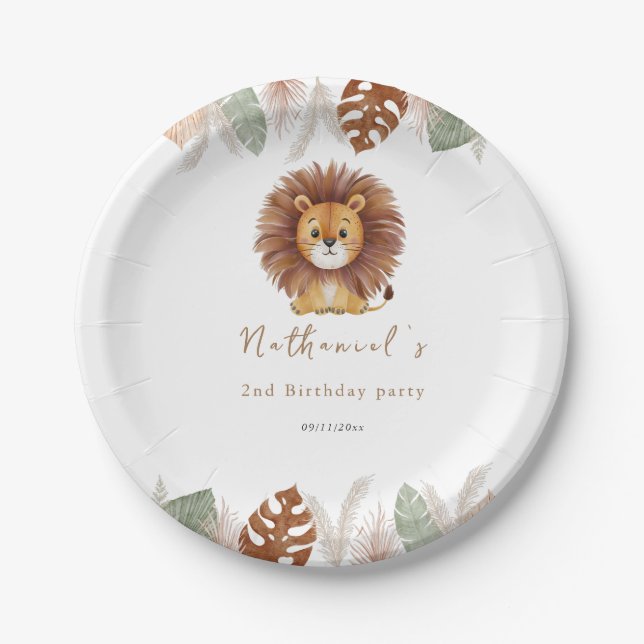 Assiettes En Carton Anniversaire adorable de Lion Fluffy (Devant)