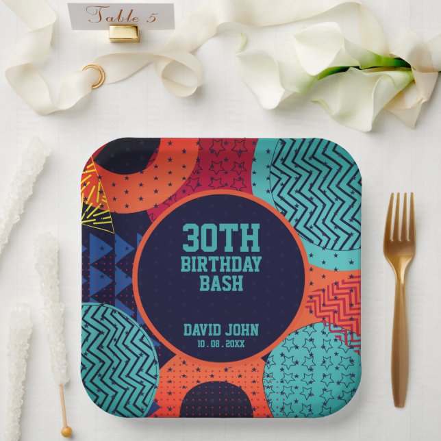 Assiettes En Carton Anniversaire adulte rétro des années 1080 (Mariage)