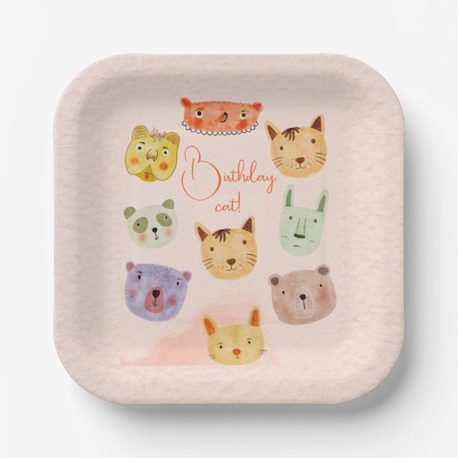Assiettes En Carton Anniversaire animal chat fête d'anniversaire (Recto)
