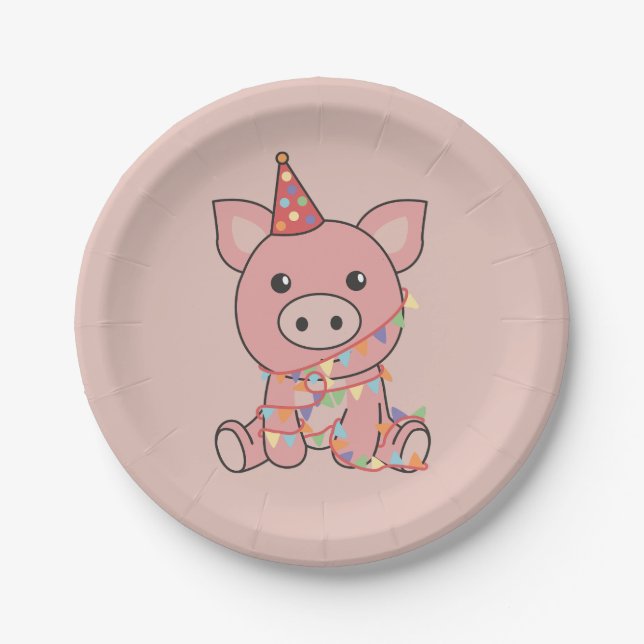 Assiettes En Carton Anniversaire Animal Cute Pig pour les enfants Fête (Devant)