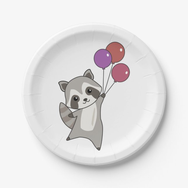 Assiettes En Carton Anniversaire Animal Cute Raccoon Anniversaire de e (Devant)