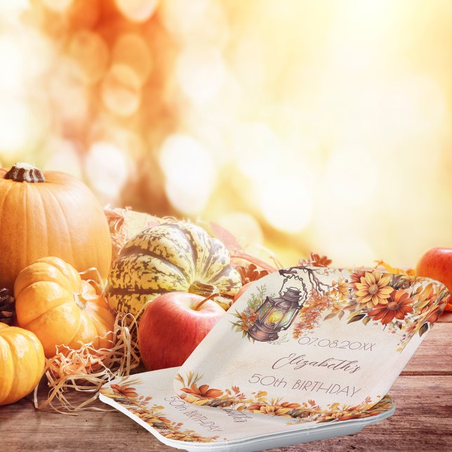 Assiettes En Carton Anniversaire automne fleurons oranges lampe rustiq (Créateur téléchargé)