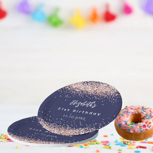 Assiettes En Carton Anniversaire bleu marine rose confetti d'or