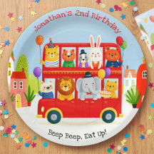 Anniversaire Bus à Deux Étages Animaux Mignons