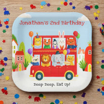 Anniversaire Bus à impériale Animaux Mignons