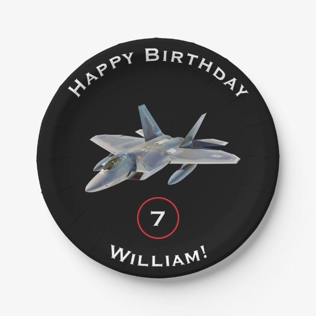 Assiettes En Carton Anniversaire d'avion de chasse de F-22 Raptor avec (Devant)