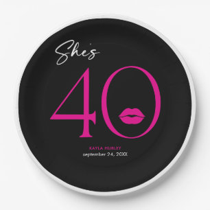 Assiettes En Carton Anniversaire de 40 ans Lèvres Rose Minimalistes Mo