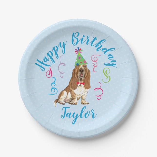 Assiettes En Carton Anniversaire de Basset Hound (Devant)