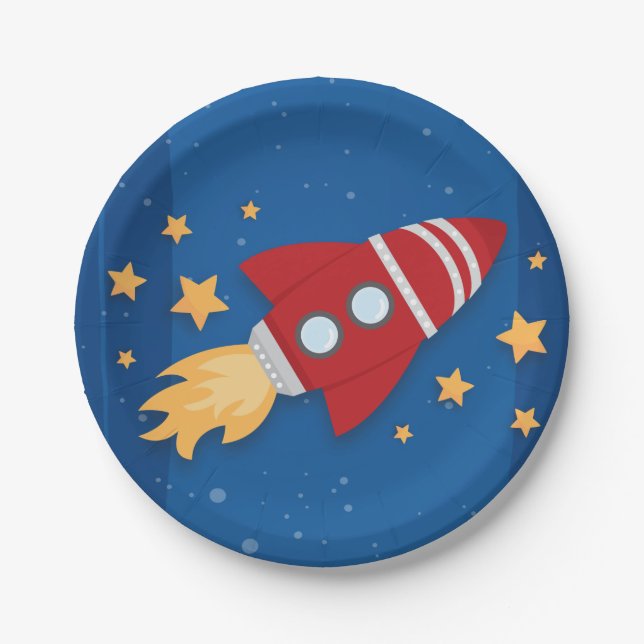 Assiettes En Carton Anniversaire de bateau de Rocket (Devant)