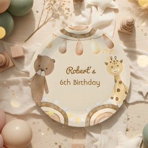 Assiettes En Carton Anniversaire de Boho mignon ours et girafe enfants