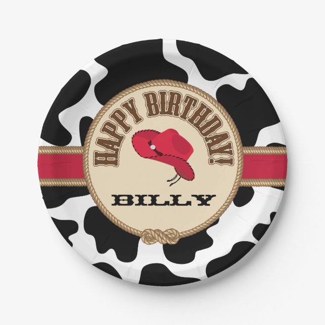 Assiettes En Carton Anniversaire de cowboy, plats personnalisables (Devant)