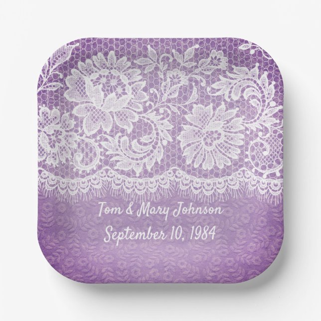 Assiettes En Carton Anniversaire De Dentelle Blanche Sur Plaque De Pap (Recto)