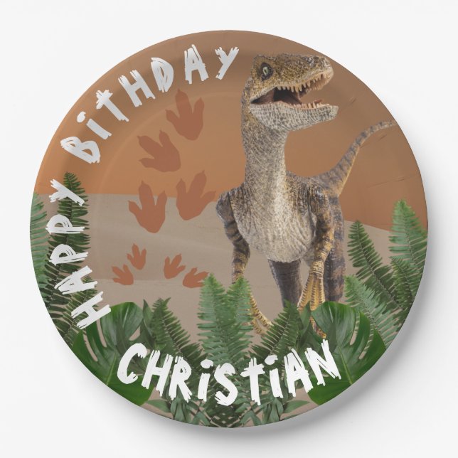 Assiettes En Carton Anniversaire de Dinosaur (Devant)