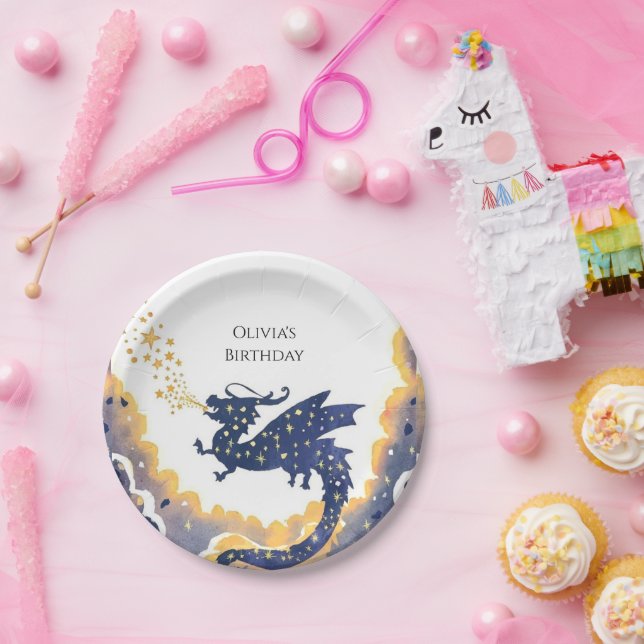 Assiettes En Carton Anniversaire de dragon simple enchanté (Fête)