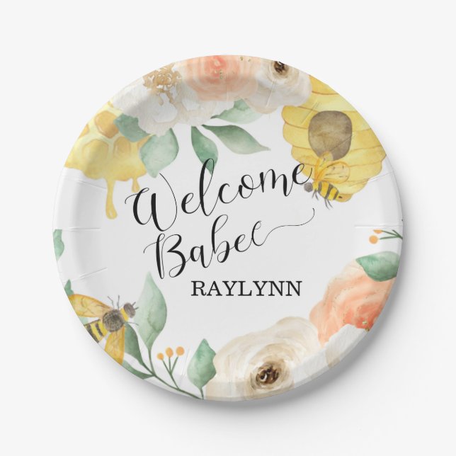 Assiettes En Carton Anniversaire de enfant, abeille miel, plaque de pa (Devant)