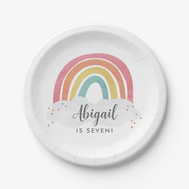 Assiettes En Carton Anniversaire de enfant de calligraphie arc-en-ciel (Devant)