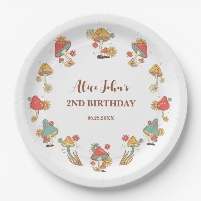 Assiettes En Carton Anniversaire de enfant de champignon super psychéd (Devant)