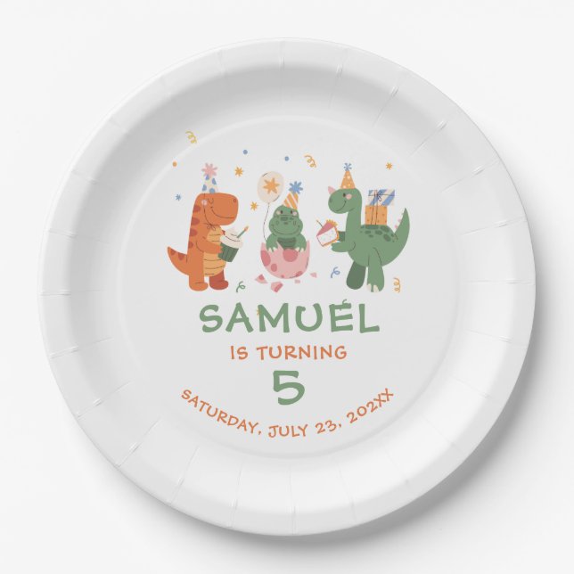 Assiettes En Carton Anniversaire de enfant de dinosaures enfantins col (Devant)