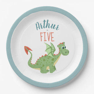 Assiettes En Carton Anniversaire de enfant de dragon vert mignon