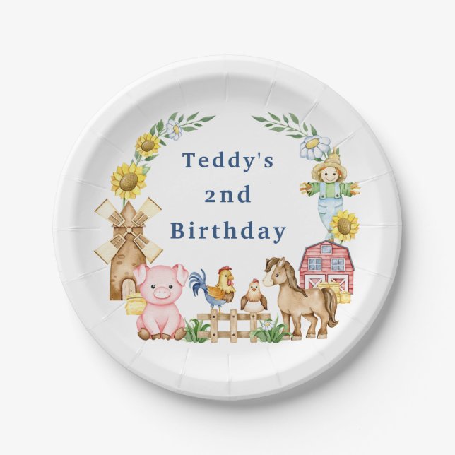 Assiettes En Carton Anniversaire de enfant de ferme moderne simple (Devant)