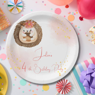 Assiettes En Carton Anniversaire de enfant de hérisson aquarelle