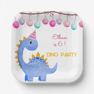 Assiettes En Carton Anniversaire de enfant de la fête Dino Watercolor