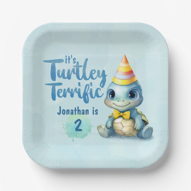 Assiettes En Carton Anniversaire de enfant de tortue d'aquarelle migno (Recto)