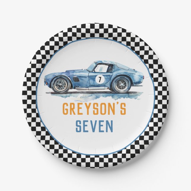 Assiettes En Carton Anniversaire de enfant de voiture Cool Blue Racing (Devant)