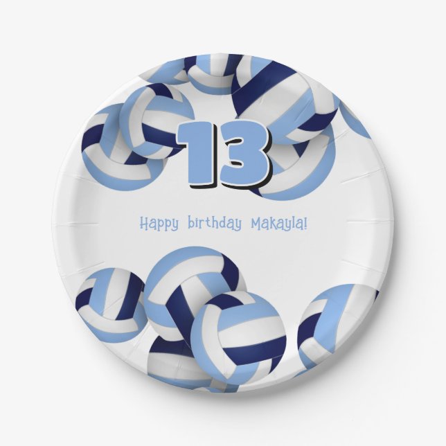 Assiettes En Carton anniversaire de enfant de volleyballs bleu blanc (Devant)